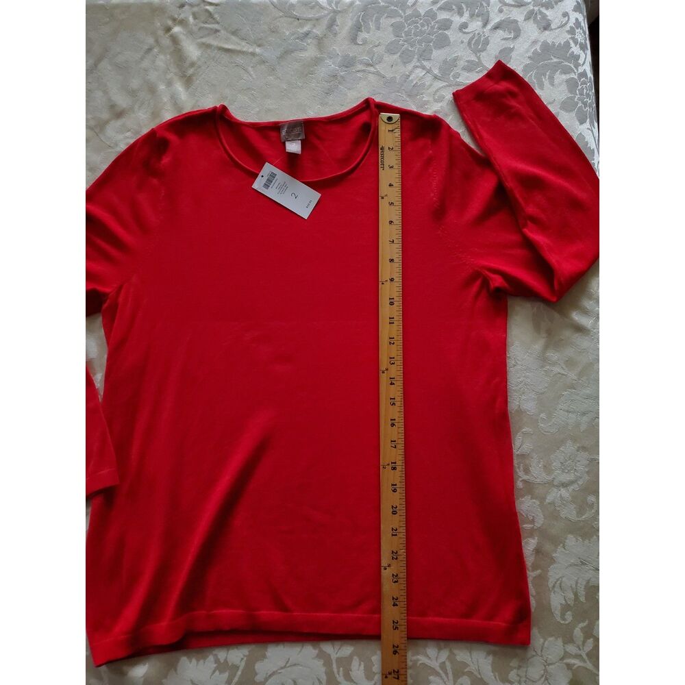 Chico's Outlet 2 Pullover Sweater Top Rolled Round Neck Classic Comfort Red M - Picture 4 of 6